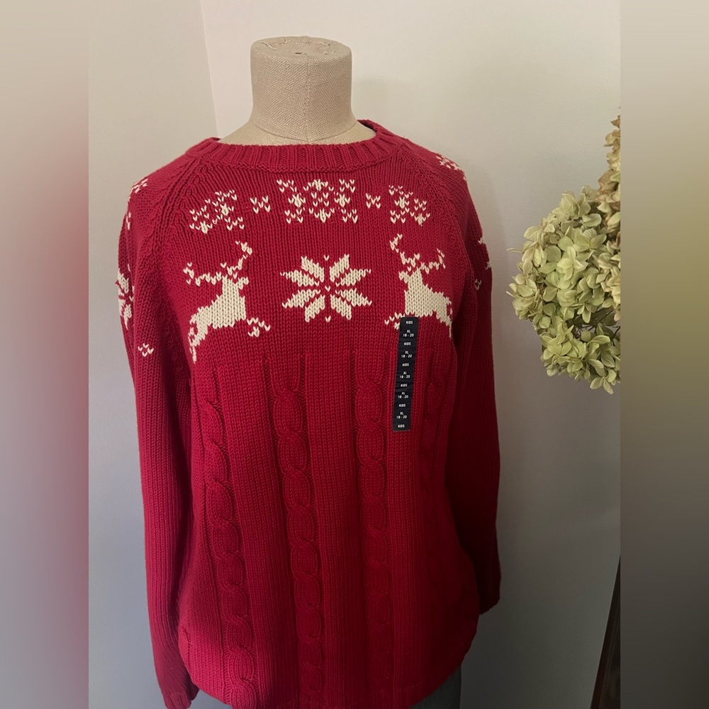 LANDS END Boys Reindeer Sweater, size XL